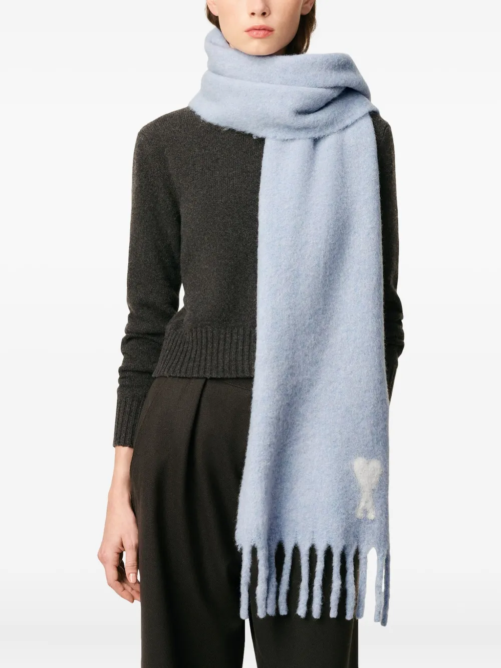 AMI Paris Ami De Coeur sjaal met franje Blauw