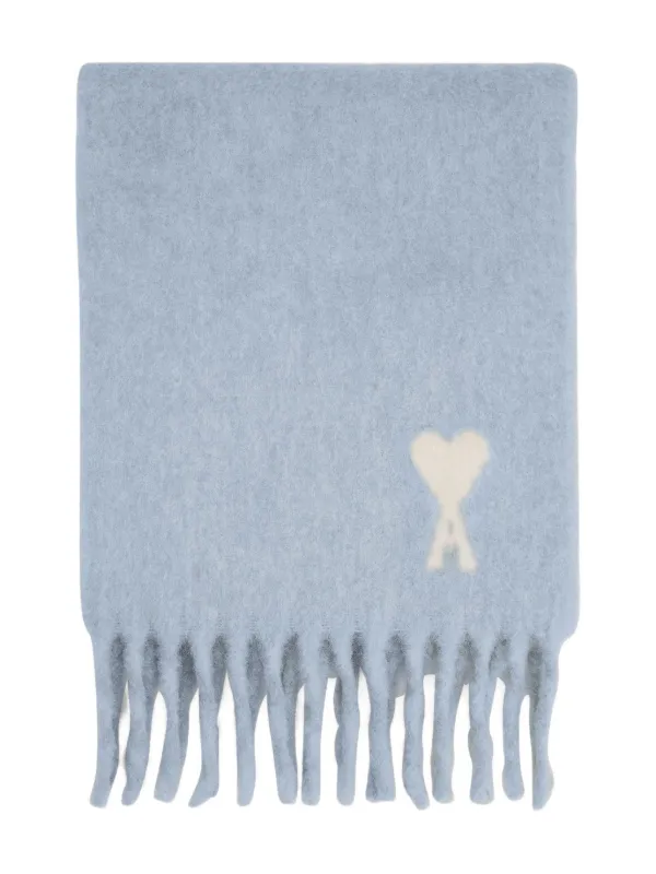 AMI DE COEUR ウール フリンジスカーフ AMI Paris Ami De Coeur フリンジ スカーフ | ブルー | FARFETCH JP
