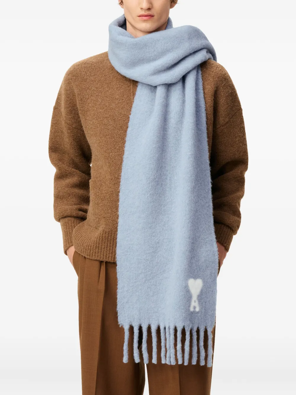 AMI Paris Ami De Coeur sjaal met franje Blauw