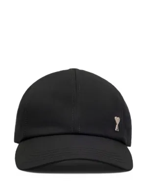 AMI Paris Cotton Ami De Coeur Felt Patch Cap | Black | FARFETCH