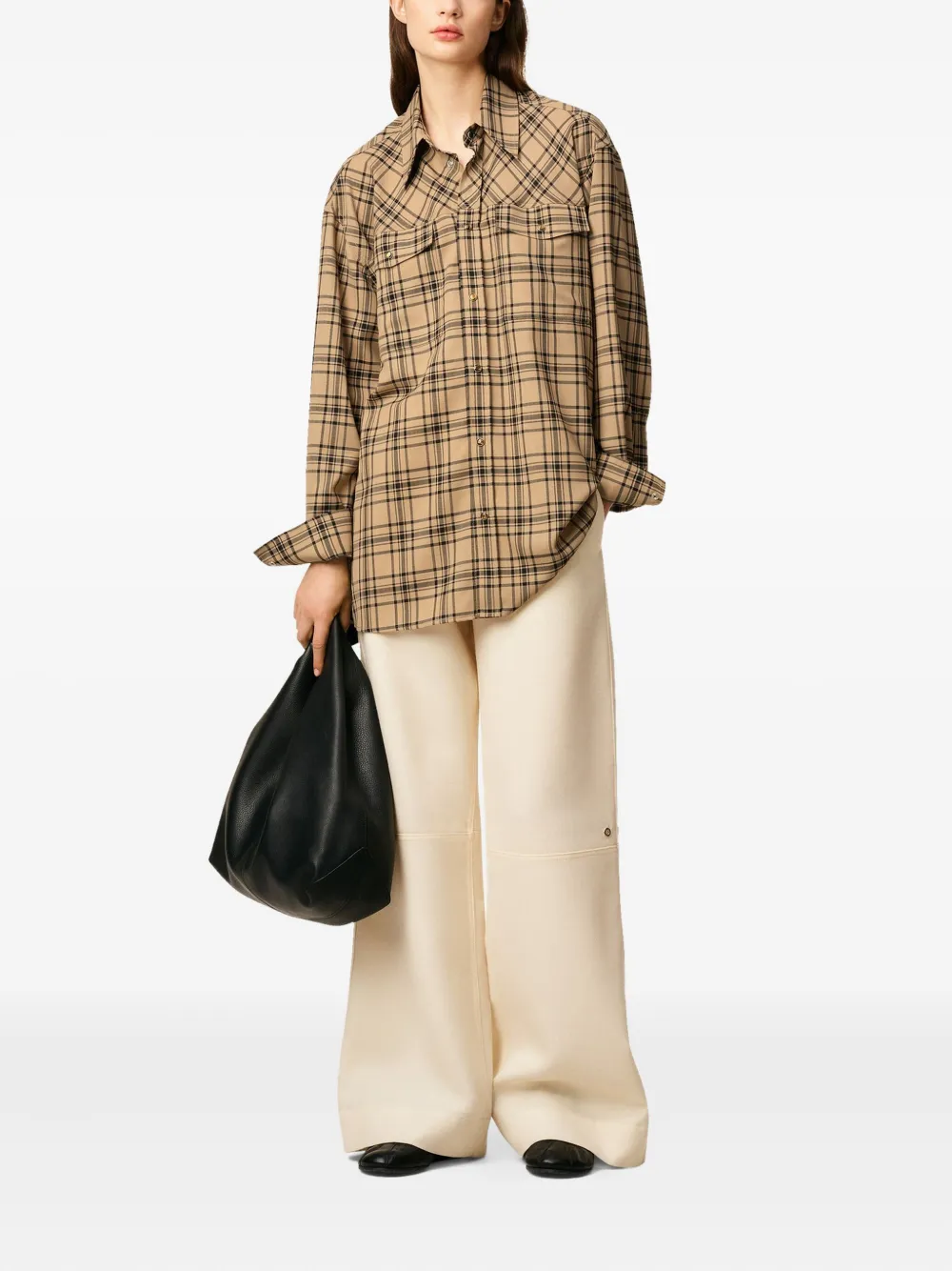 AMI Paris Geruit shirt Bruin