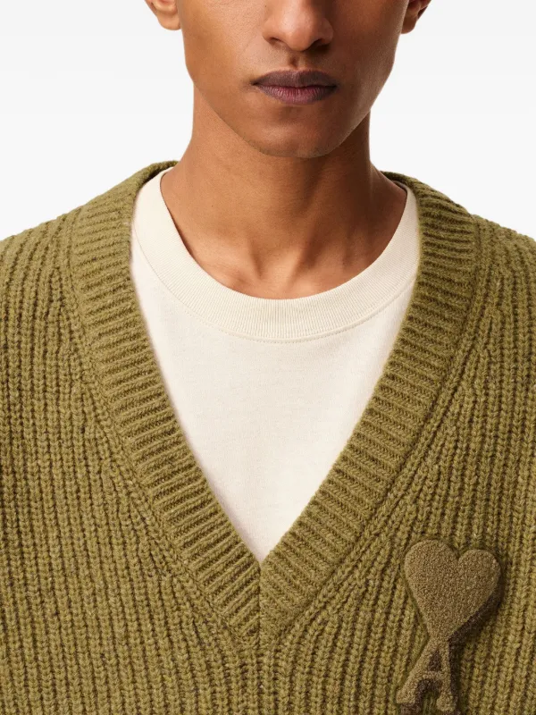 AMI Paris College Wool Sweater | Green | FARFETCH