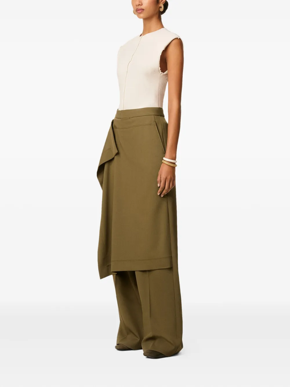 Ami Alexandre Mattiussi Green Wool Front Panel Large Trousers Green In Green