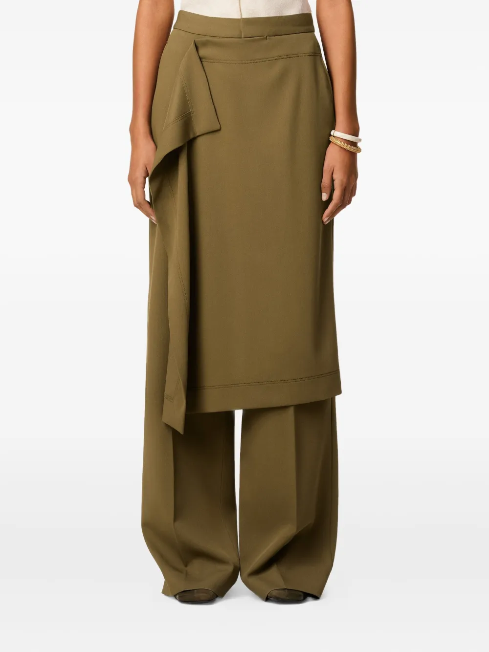 Ami Alexandre Mattiussi Green Wool Front Panel Large Trousers Green In Green