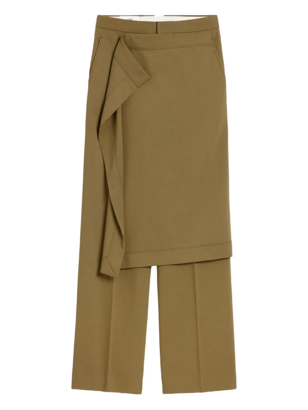 Ami Alexandre Mattiussi Green Wool Front Panel Large Trousers Green In Green