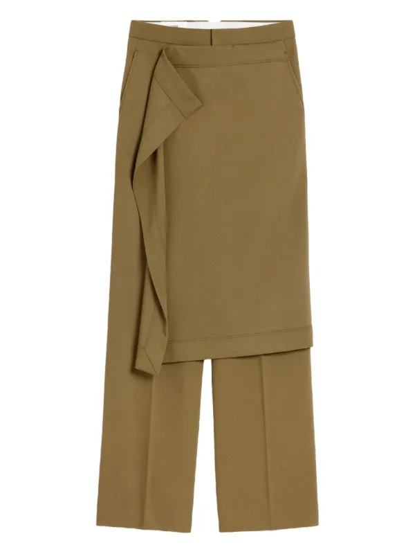 Ami Paris Draped-detail Wool Trousers in Green