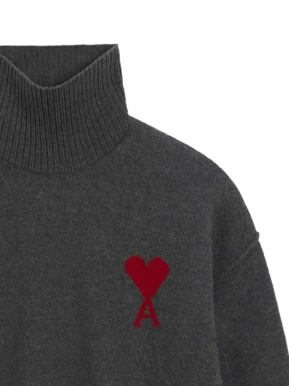 AMI Paris Ami de Coeur Rollkragenpullover mit Herz-Intarsie - Grau