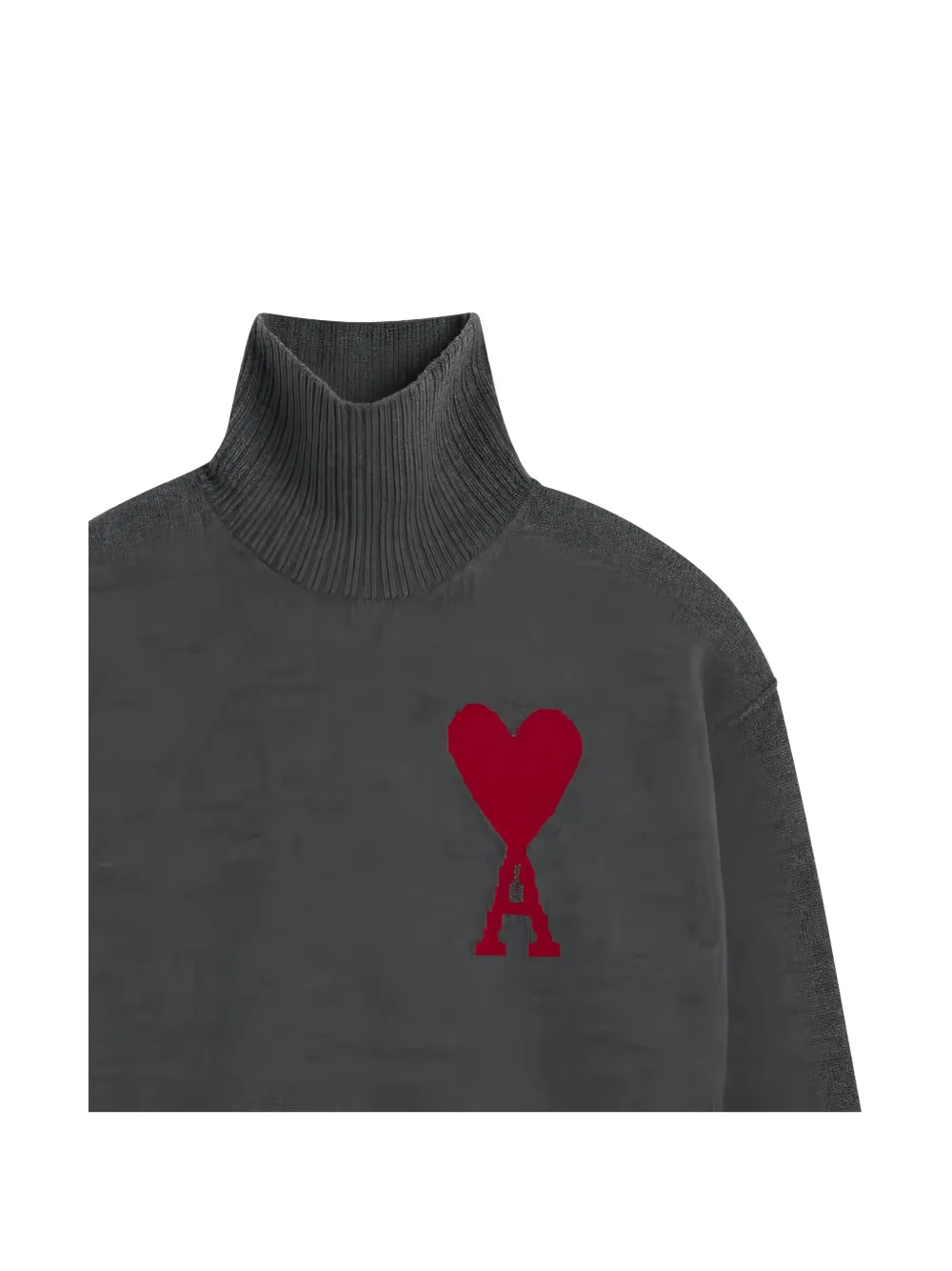 AMI Paris Wollen trui met trechterhals en Ami De Coeur Grijs