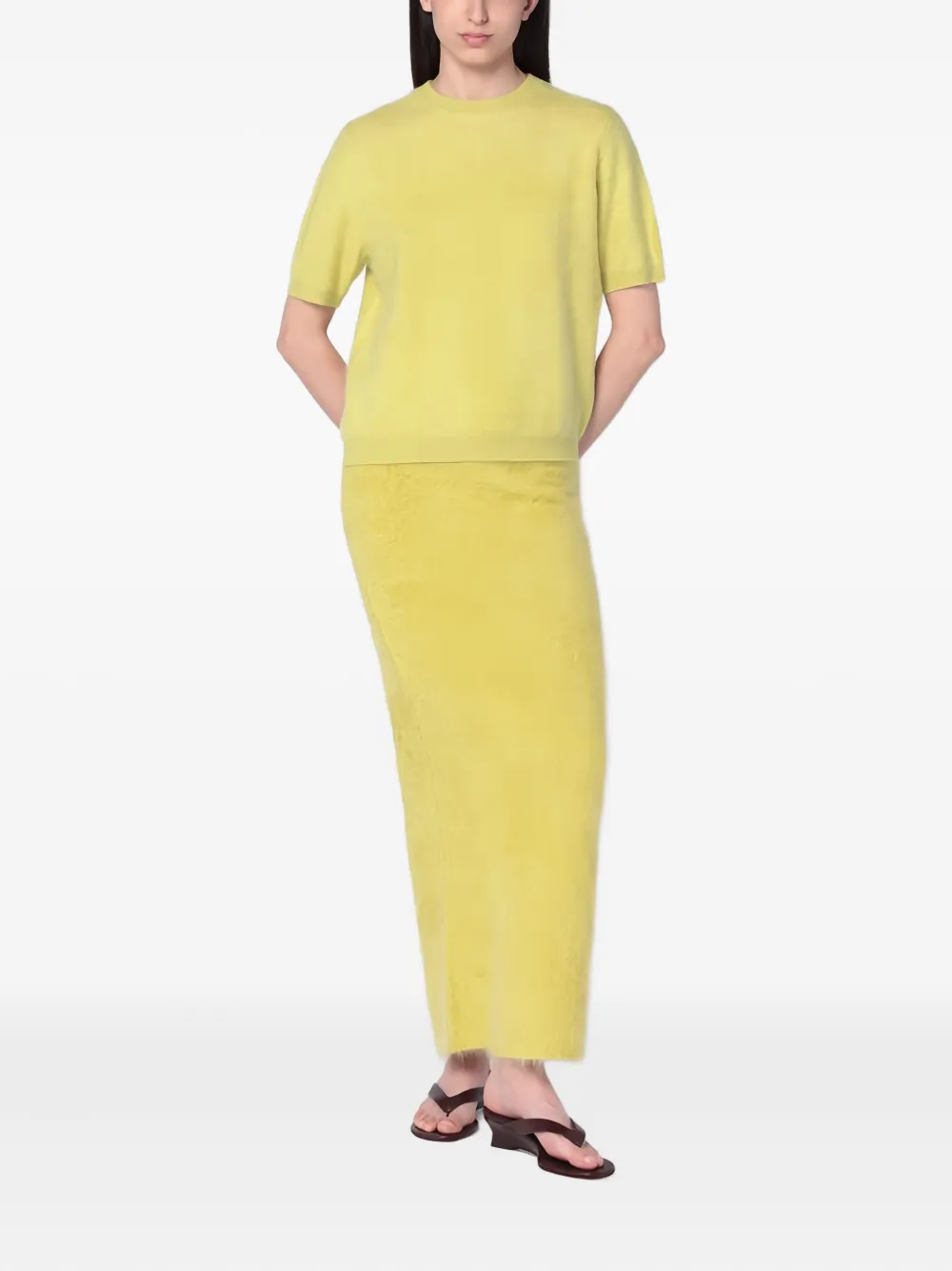 Soft Goat Top met ronde hals en korte mouwen - Geel