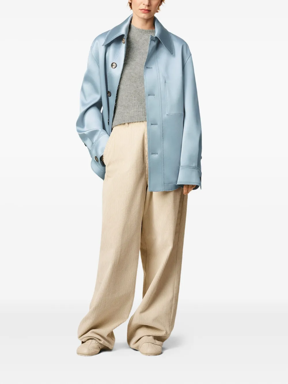 Ami Alexandre Mattiussi Blue Satin Ami De Coeur Buttoned Jacket Blue In Blue
