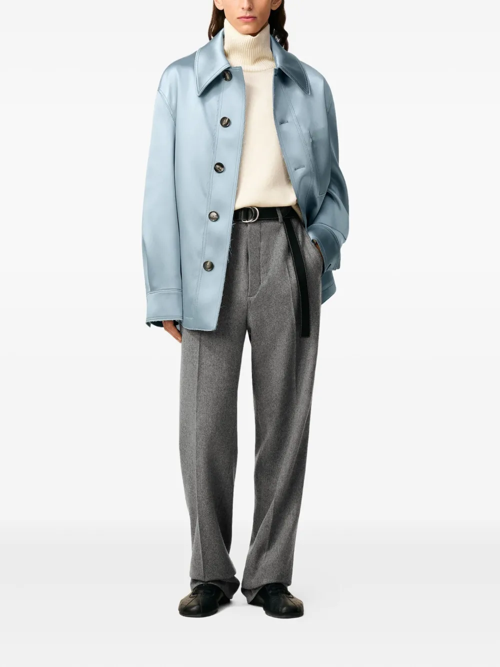 Ami Alexandre Mattiussi Blue Satin Ami De Coeur Buttoned Jacket Blue In Blue