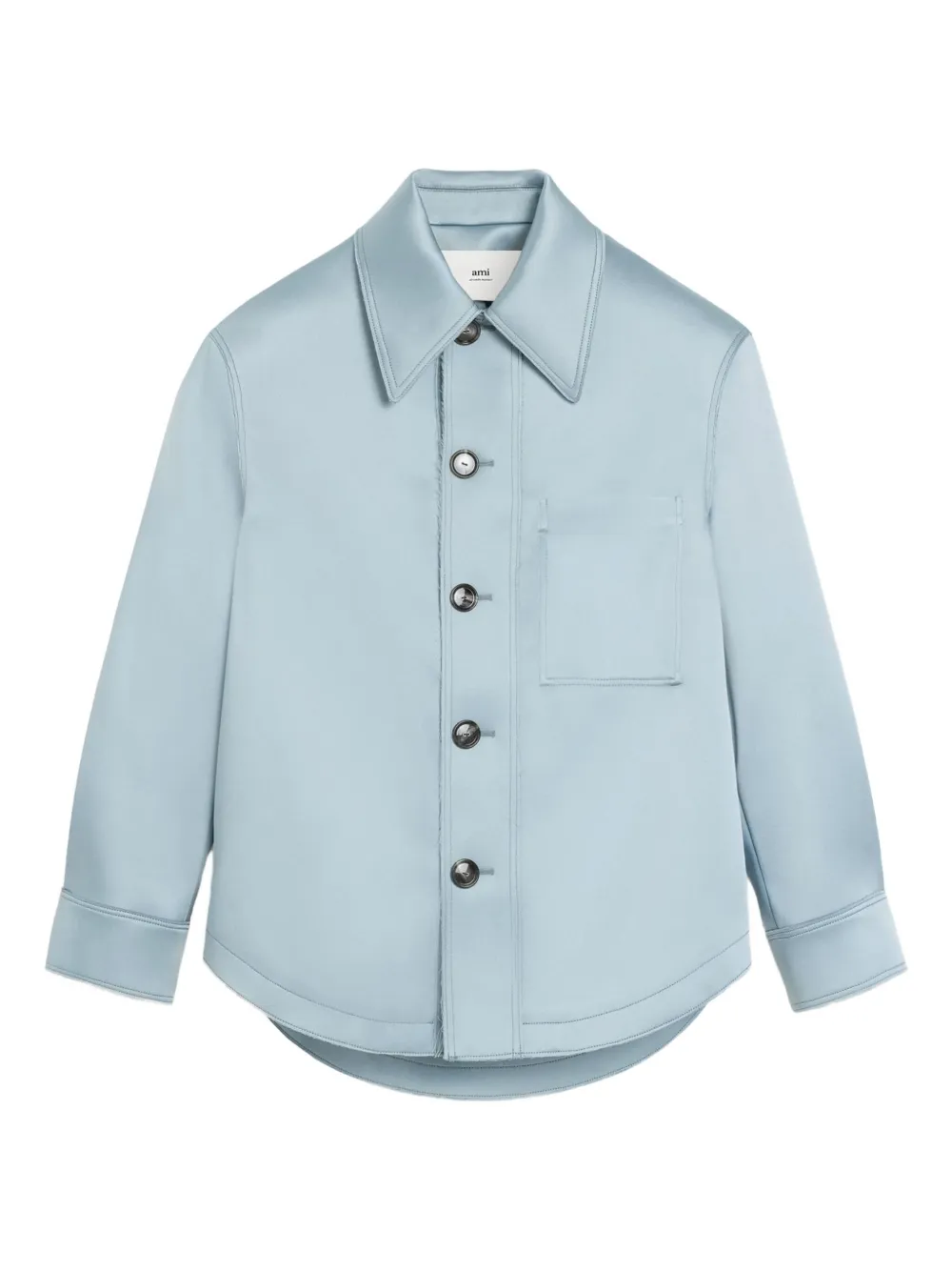 Ami Alexandre Mattiussi Blue Satin Ami De Coeur Buttoned Jacket Blue In Blue