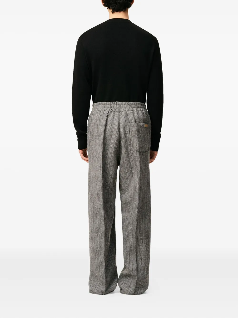 AMI Paris Elastische broek met visgraatpatroon Bruin