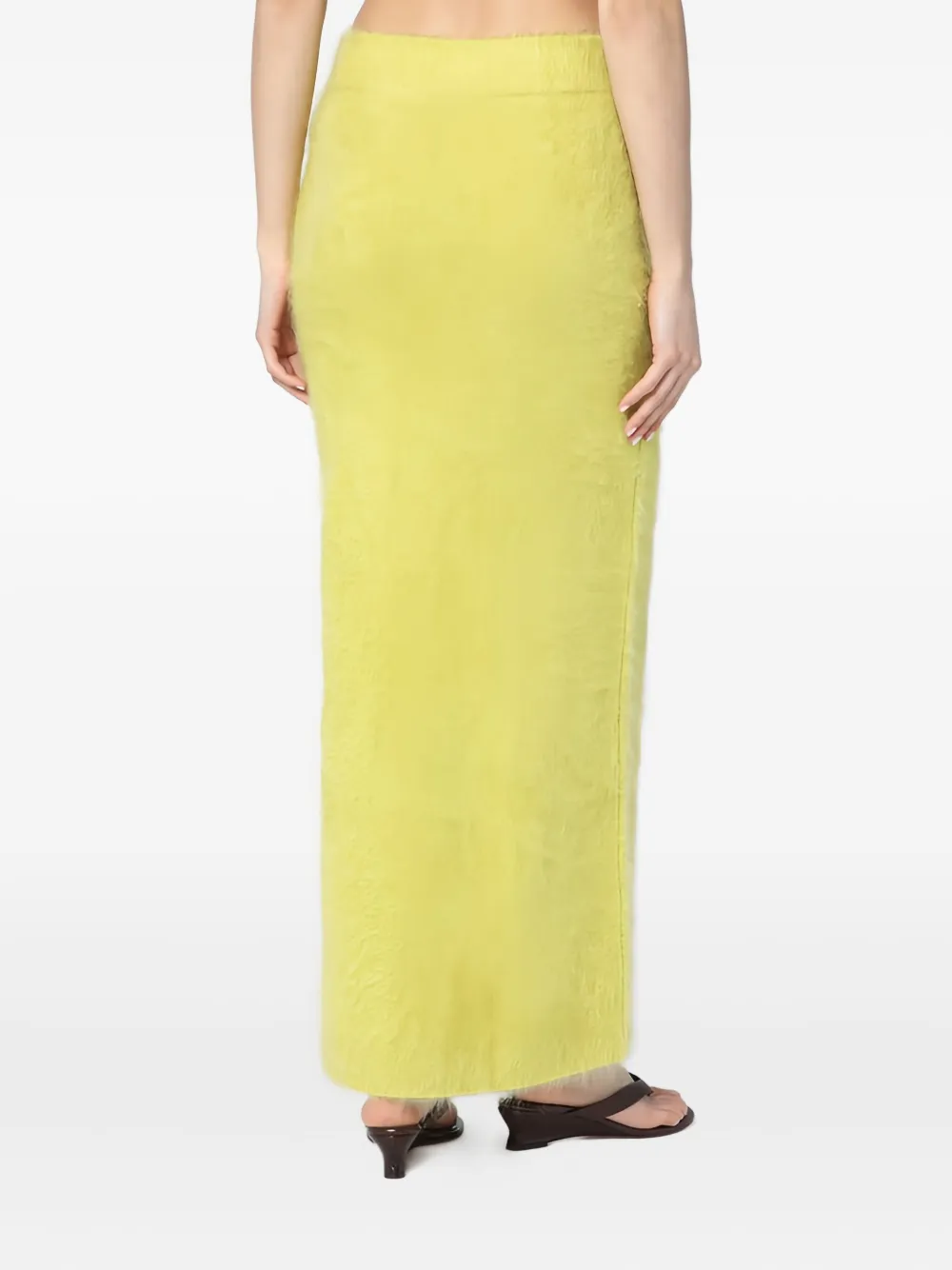 Soft Goat Long Lime-coloured Brushed Cashmere Skirt In Yellow