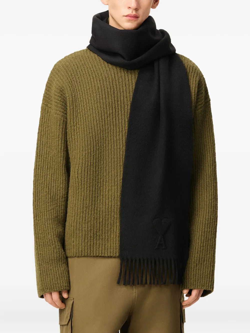 Ami Alexandre Mattiussi Ami De Coeur Fringed Scarf In Black