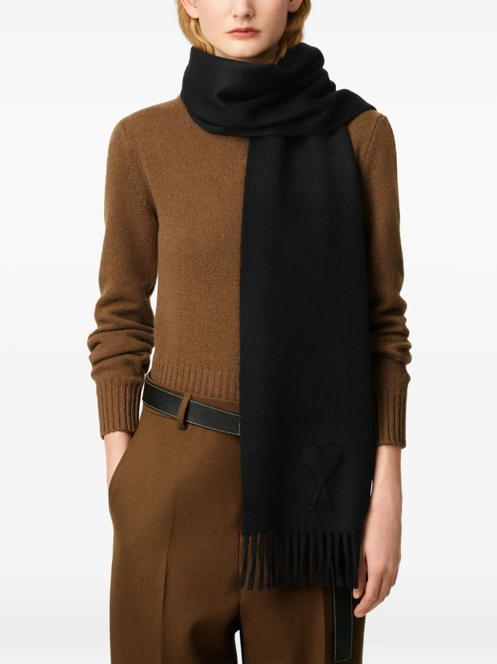 Ami Alexandre Mattiussi Ami De Coeur Fringed Scarf In Black