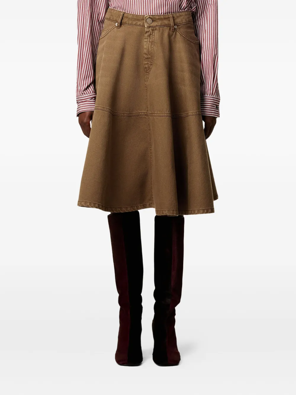 AMI Paris Katoenen midi-rok Bruin