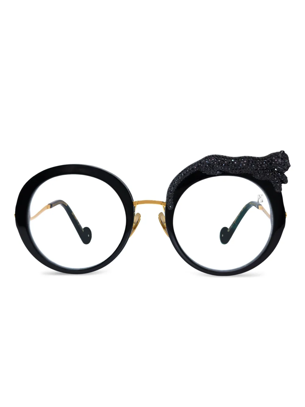 ANNA-KARIN KARLSSON panther crystal-embellished round glasses - Nero