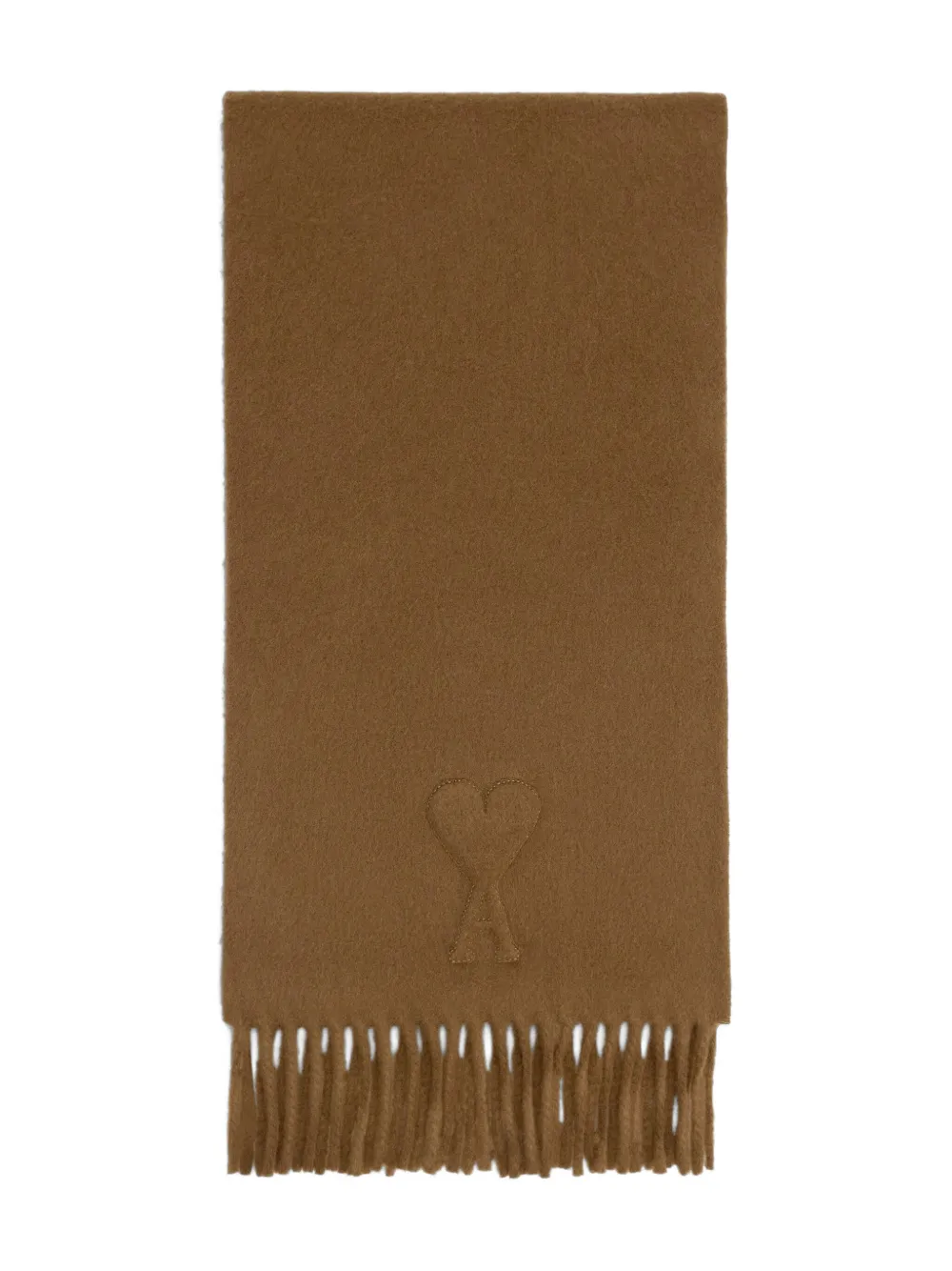 Ami Alexandre Mattiussi Embossed Ami De Coeur Fringed Scarf In Brown