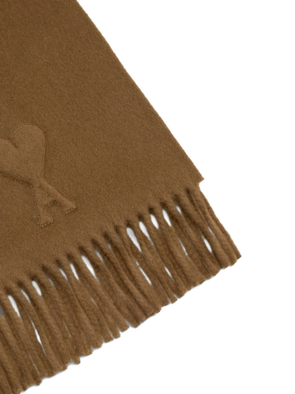 Ami Alexandre Mattiussi Embossed Ami De Coeur Fringed Scarf In Brown