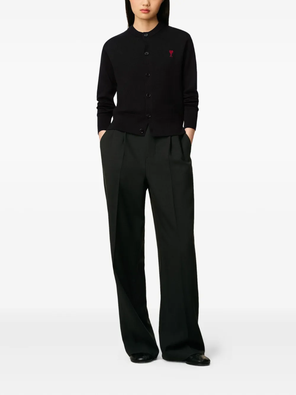 Ami Alexandre Mattiussi Heart-embroidered Wool Cardigan In Black