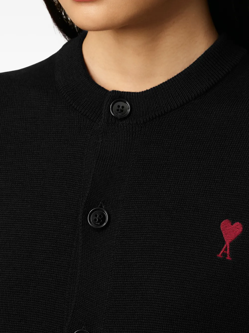 Ami Alexandre Mattiussi Heart-embroidered Wool Cardigan In Black