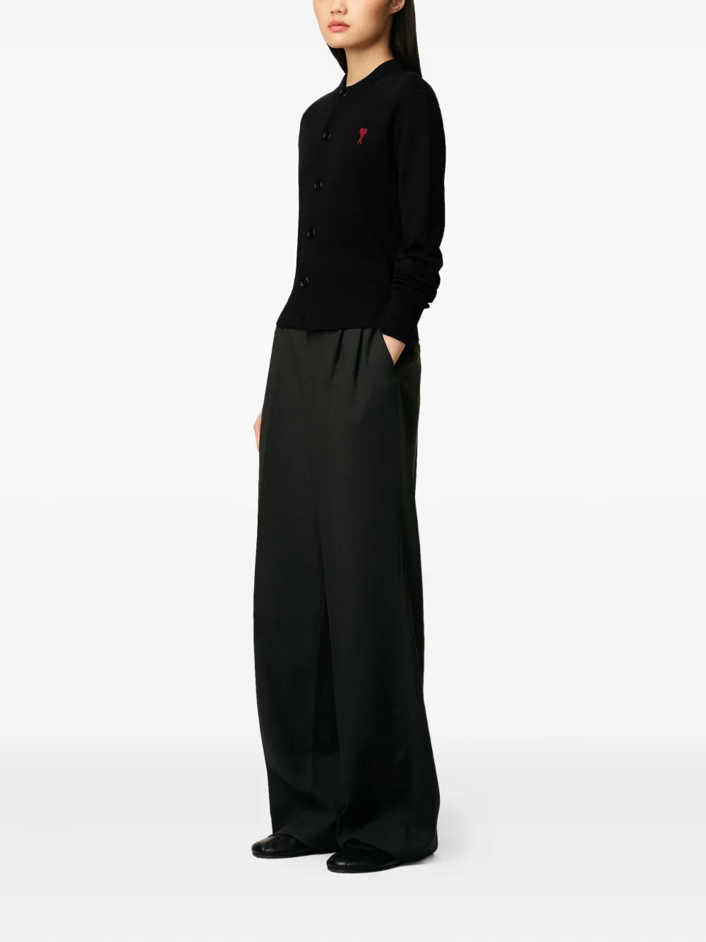 Ami Alexandre Mattiussi Heart-embroidered Wool Cardigan In Black
