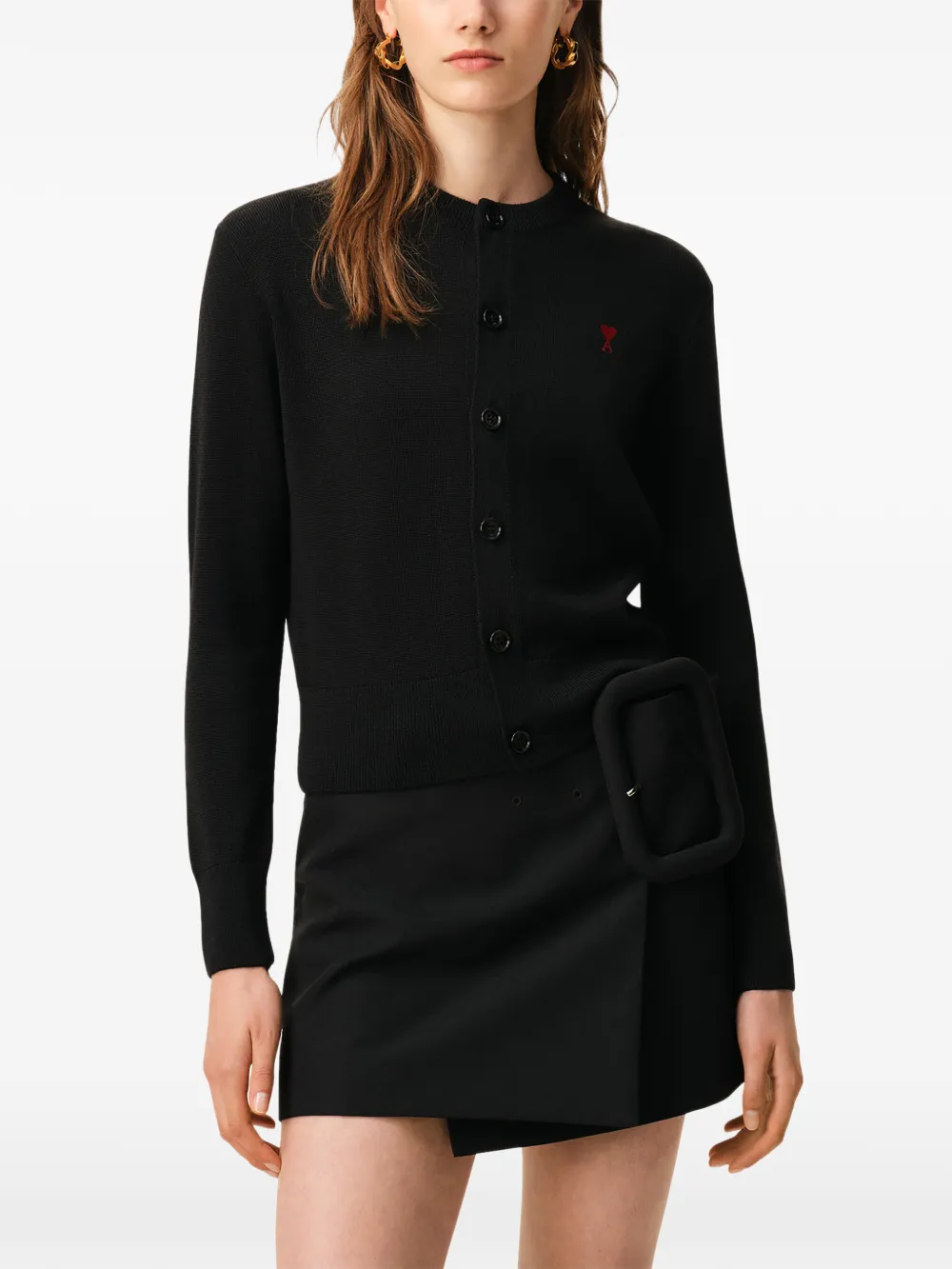  Ami Paris Heart Button Wool Cardigan - Black 