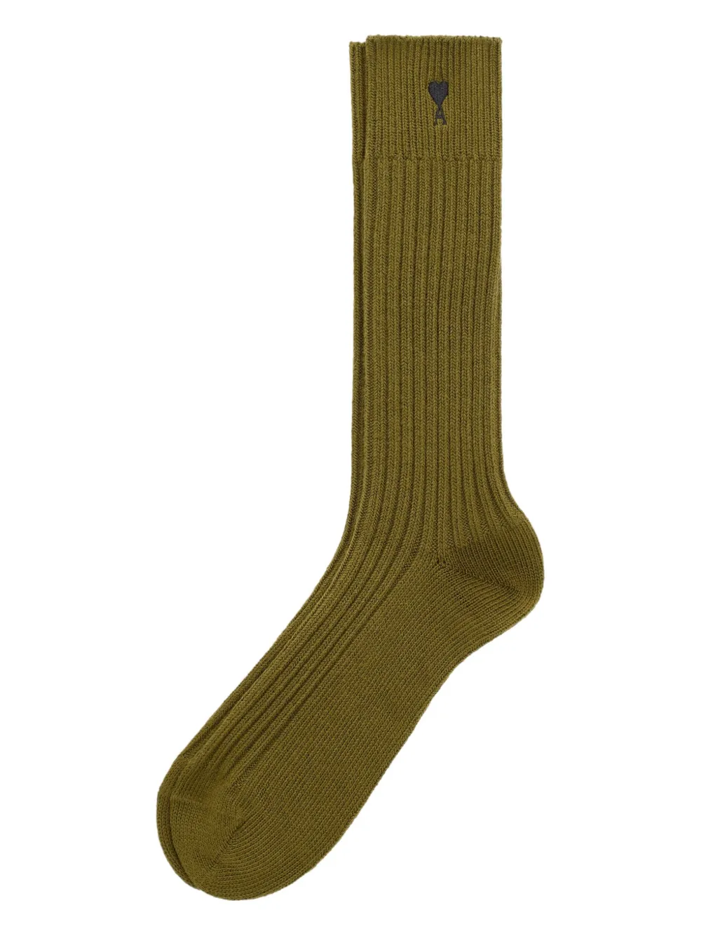 Ami Alexandre Mattiussi Ribbed Heart-embroidered Socks In Green