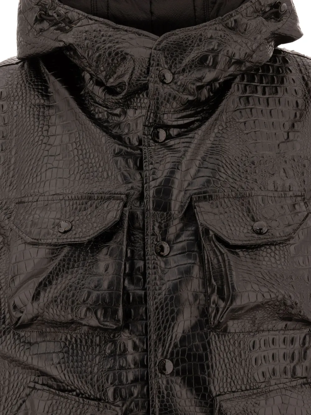 Engineered Garments Hooded Crocodile-effect Vest In Black