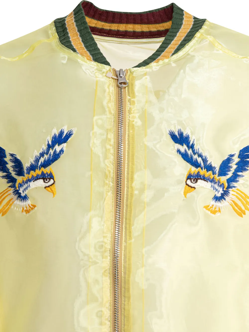 Kapital Embroidered-bird-map Jacket In Yellow