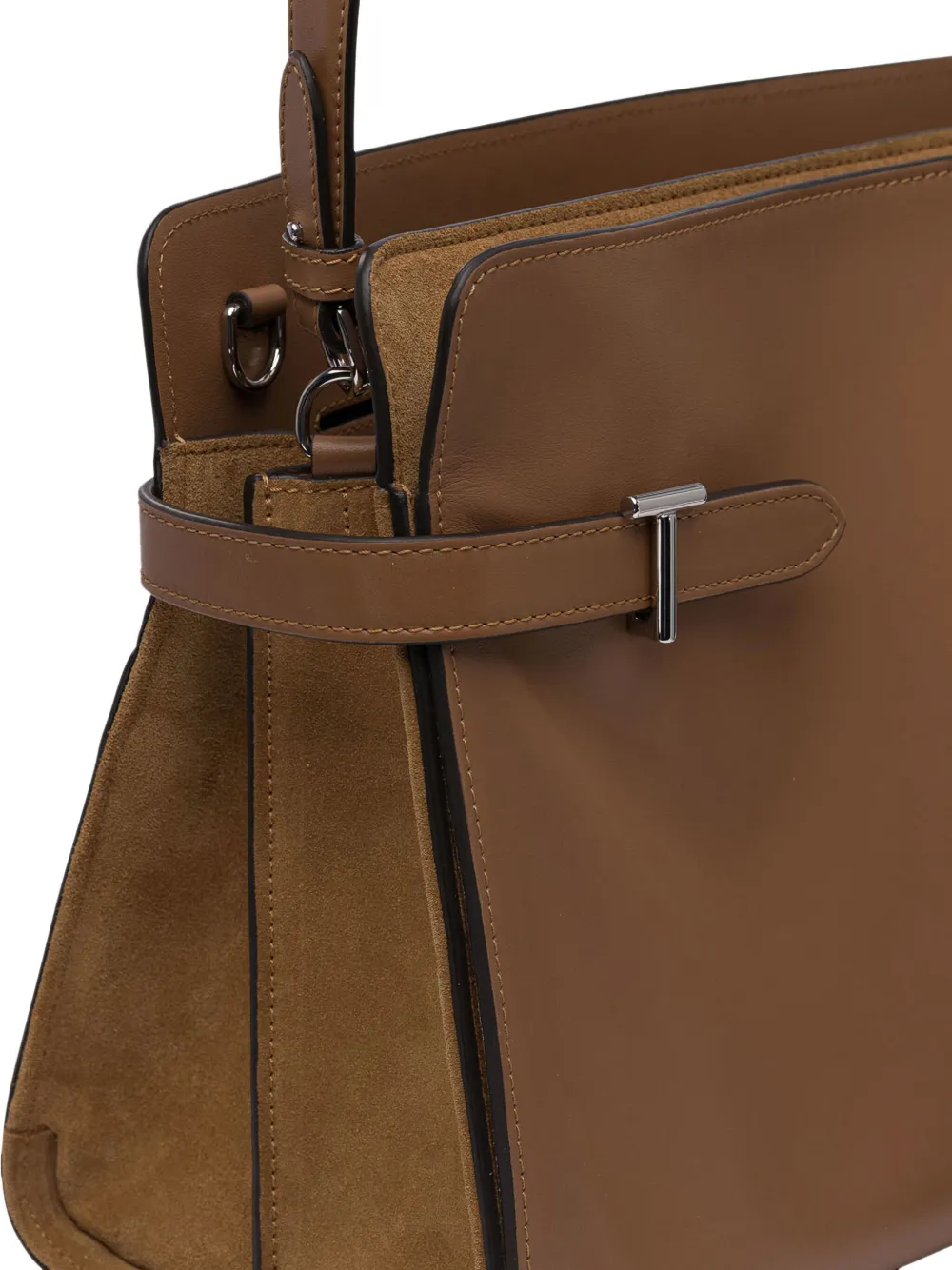Le Tanneur Large Smooth And Nubuck Leather Shoulder Bag In Brown