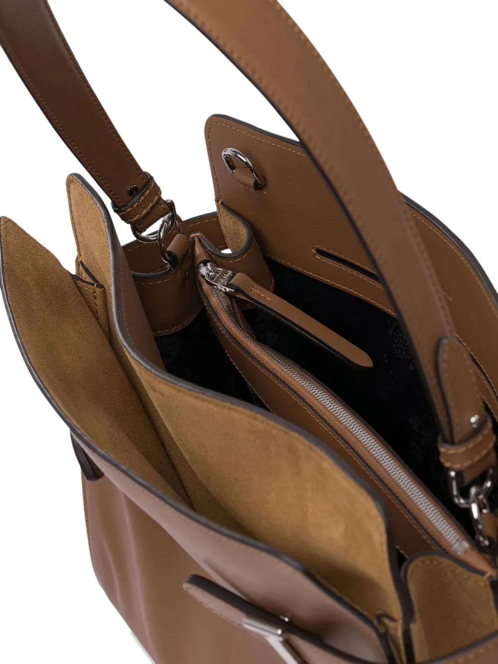Le Tanneur Large Smooth And Nubuck Leather Shoulder Bag In Brown