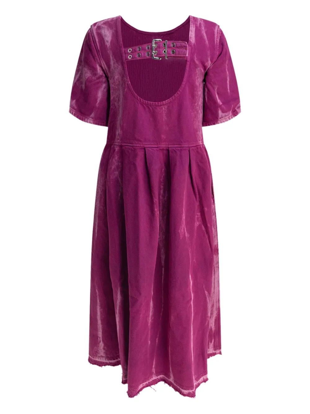 GANNI buckle-fastening pleated midi dress Roze