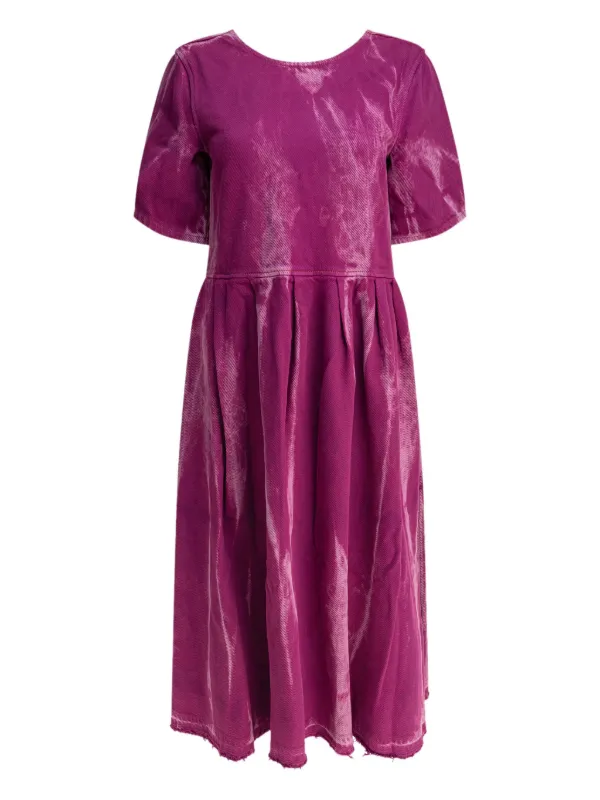 ganni purple dress Printed ruched mesh midi dress in purple - Ganni