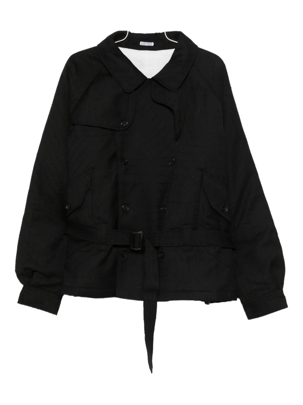 Glass Cypress Belted Double-breasted Coat In Black