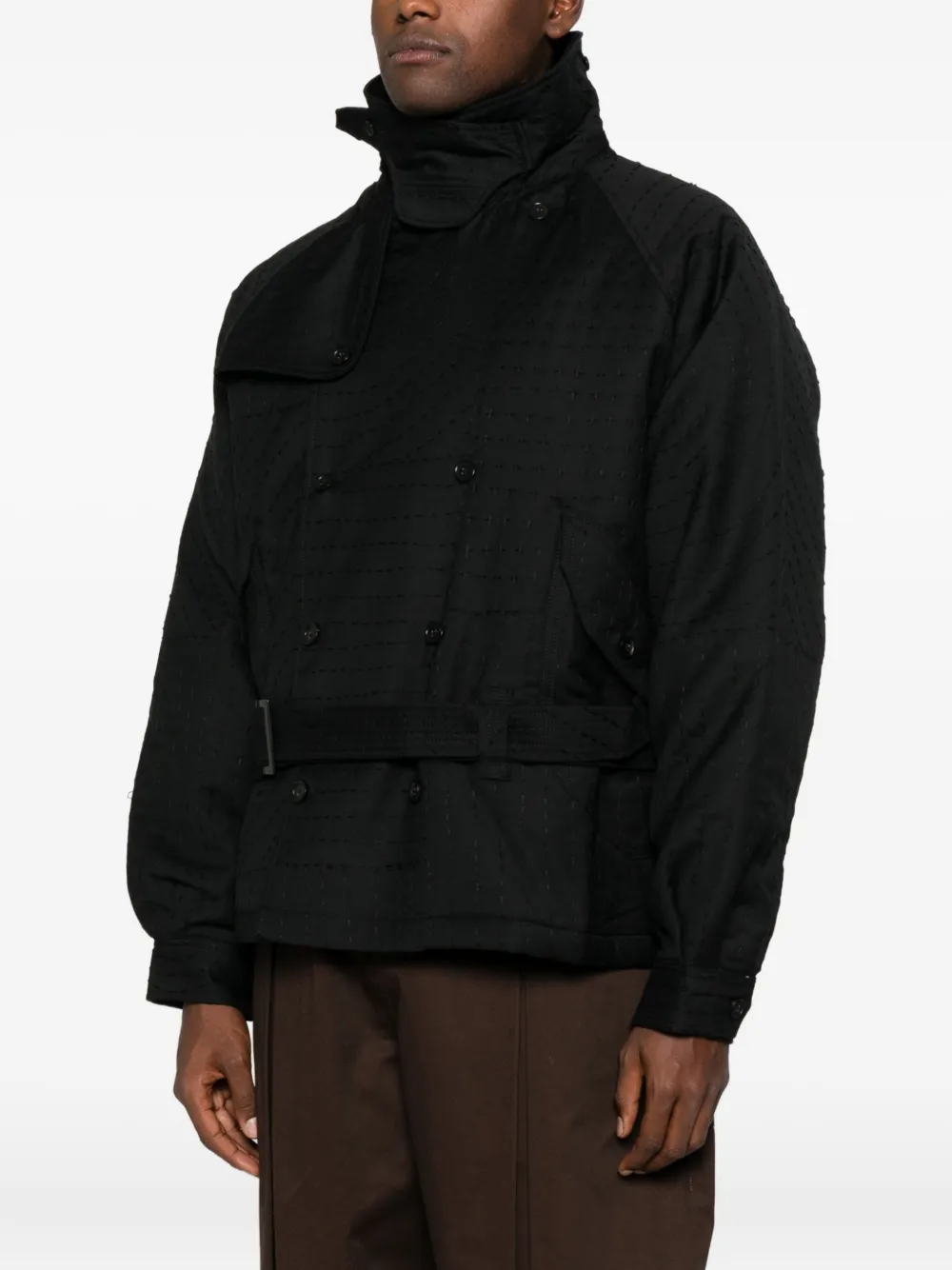 Glass Cypress Belted Double-breasted Coat In Black