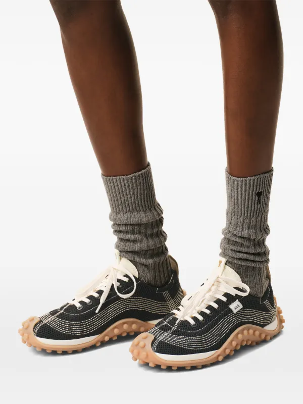 AMI Paris logo-patch Mesh Sneakers | Black | FARFETCH