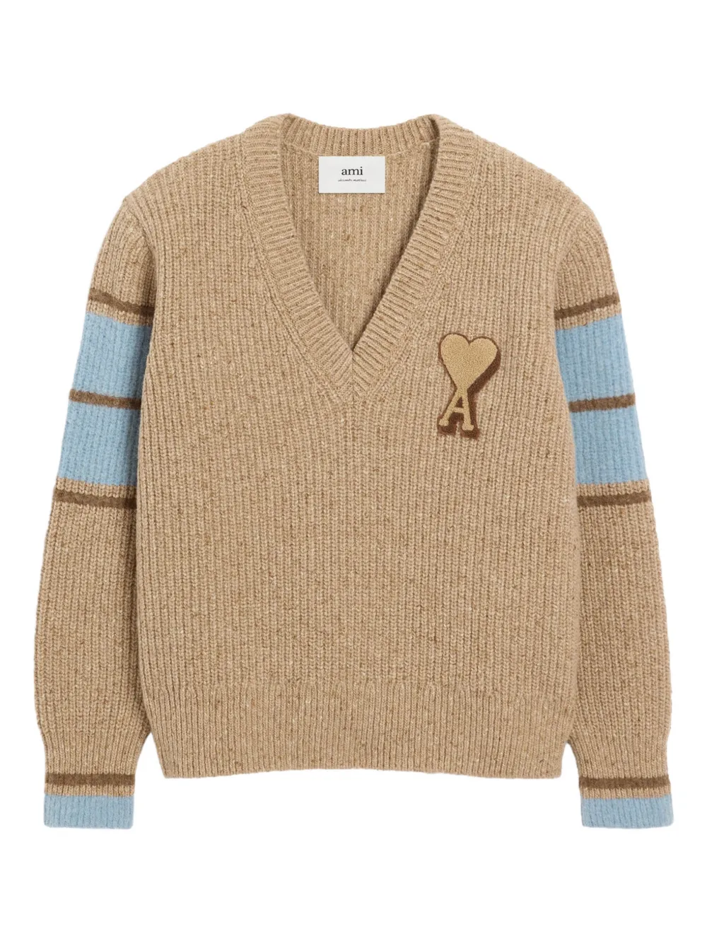 AMI Paris Ami de Coeur trui met V-hals Beige
