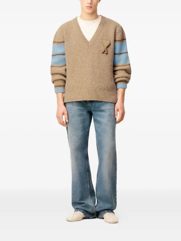 AMI Paris College Wool Sweater | Neutrals | FARFETCH