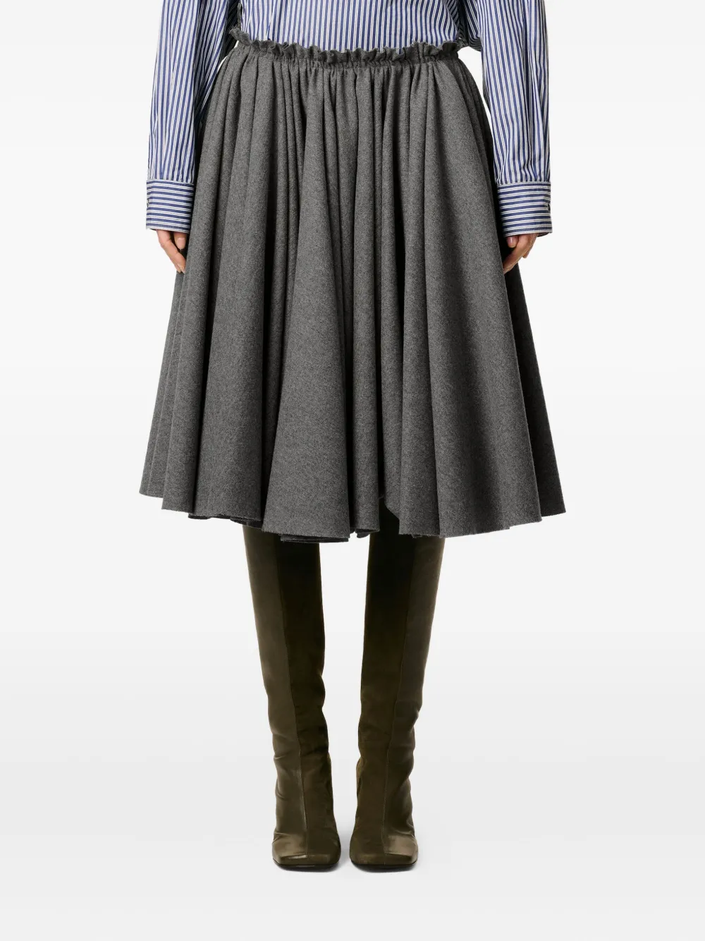 Ami Alexandre Mattiussi Grey Wool Midi Corolla Skirt Grey In Gray