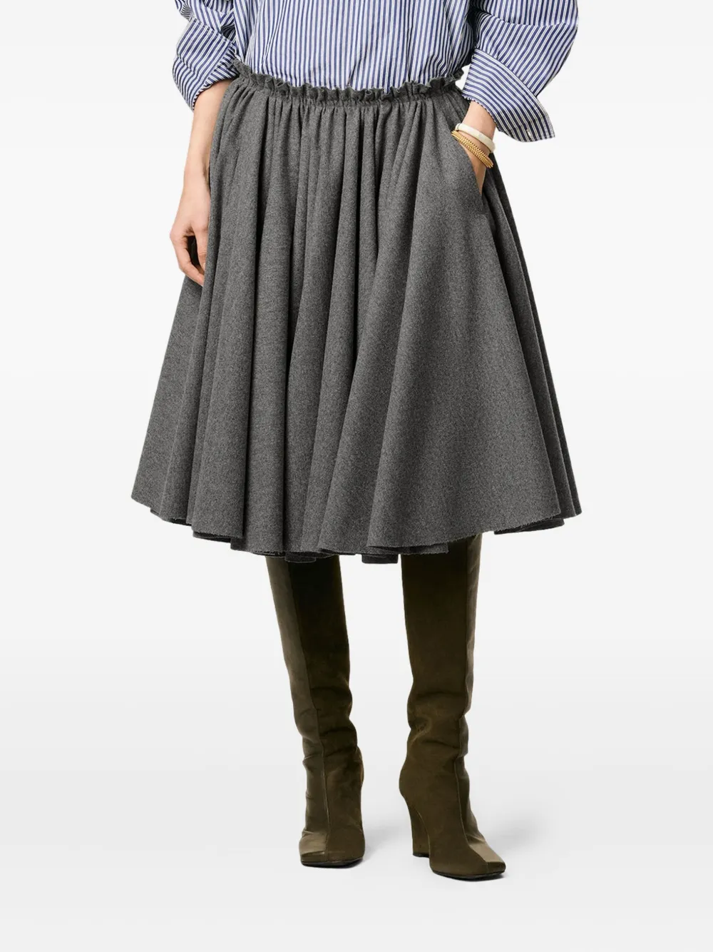 AMI Paris Plooirok met elastische tailleband - Grijs
