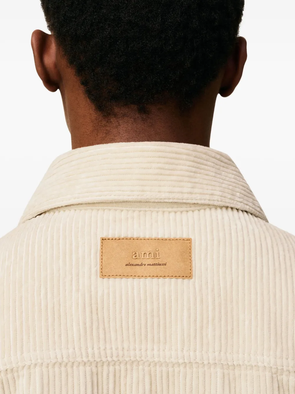Ami Alexandre Mattiussi White Cotton Corduroy Side Slit Overshirt White In Gray