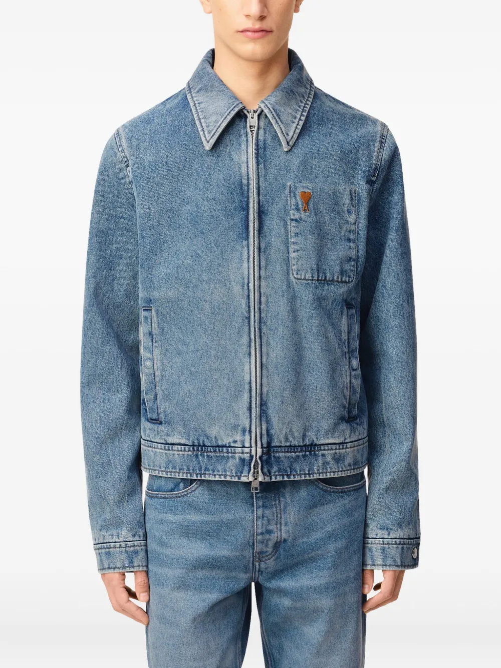 AMI Paris Ami De Coeur denim jack Blauw