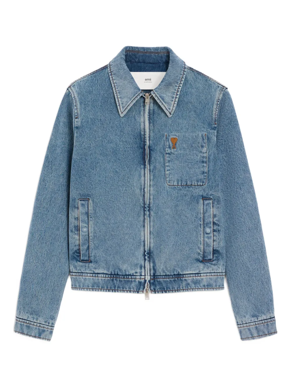 AMI Paris Ami De Coeur denim jack Blauw