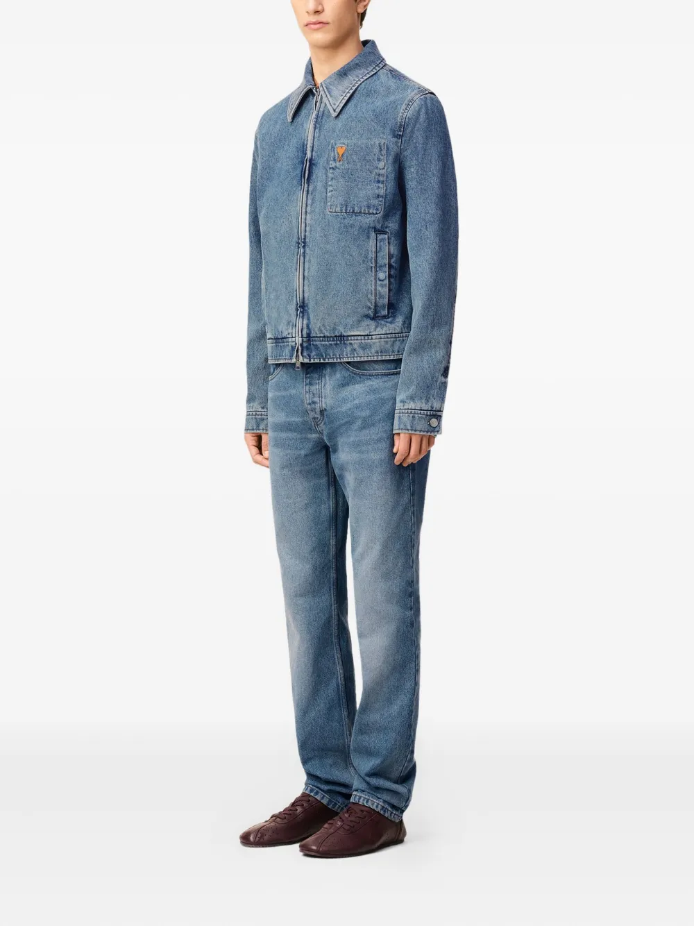AMI Paris Ami De Coeur denim jack Blauw