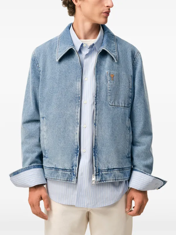 AMI Paris Ami De Coeur Zipped Denim Jacket | Blue | FARFETCH RO