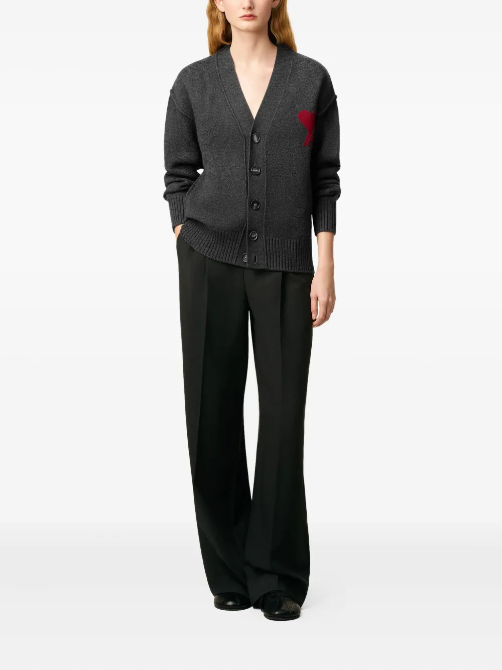 AMI Paris Wollen vest met intarsia hart Grijs