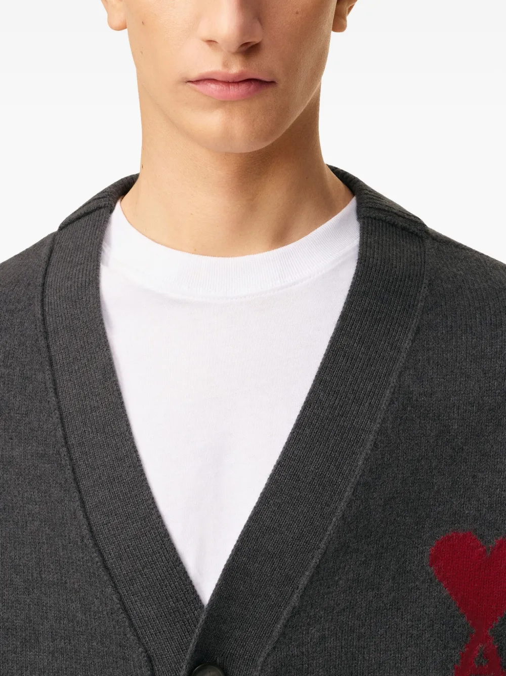AMI Paris Wollen vest met intarsia hart Grijs