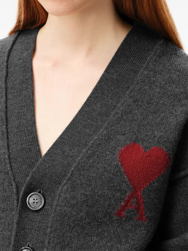 Ami Paris Ami de Coeur Vネック カーディガン Mサイズ AMI Paris Ami De Coeur V-neck Cardigan | Grey | FARFETCH